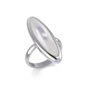 Modern Long Oval Inlaid Mother of Pearl Ring