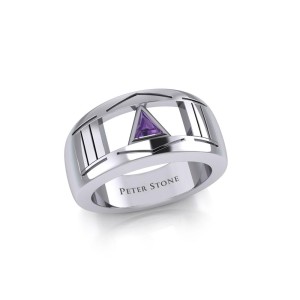 Modern Ring with Inlaid Amethyst Recovery Symbol