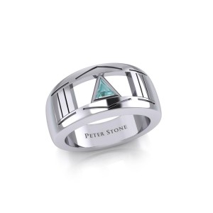 Modern Ring with Inlaid Blue Topaz Recovery Symbol