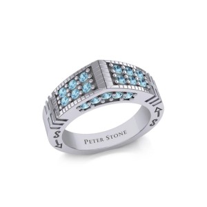 Modern Tapered Band Ring with Blue Topaz Gemstones