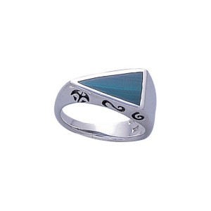 Modern Triangle Inlaid Malachite Ring with Side Motif