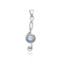 Music Clef Rainbow Moonstone Cabochon Gem Pendant