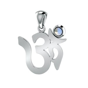 Om Sterling Silver Rainbow Moonstone Pendant