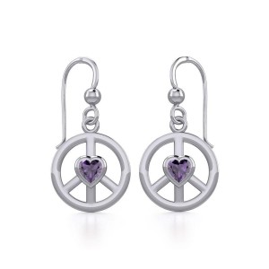 Peace Earrings with Amethyst Heart