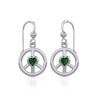 Peace Earrings with Emerald Heart