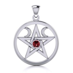 Pentacle Sterling Silver Garnet Gemstone Pendant