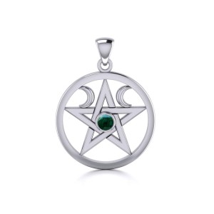 Pentacle Sterling Silver Malachite Gemstone Pendant