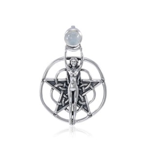 Goddess Pentagram Pendant with Rainbow Moonstone