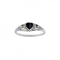 Silver Starfish Black Onyx Inlaid Heart Ring