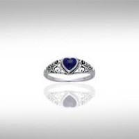 Silver Starfish Lapis Inlaid Heart Ring