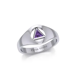 Amethyst Recovery Symbol Sterling Silver Ring