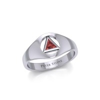 Garnet Recovery Symbol Silver Ring