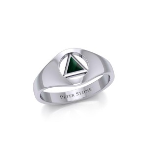 Malachite Recovery Symbol Silver Ring