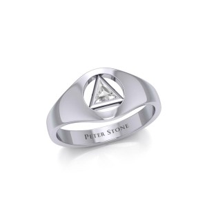 White Zirconia Recovery Symbol Silver Ring