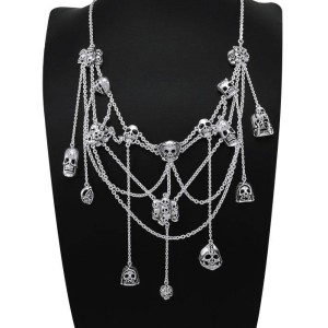 Skull Spider Web Sterling Silver Necklace