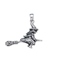 Sterling Silver Witch on Broomstick Pendant