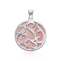 Tendril Pink Shell Cabochon Filigree Large Pendant