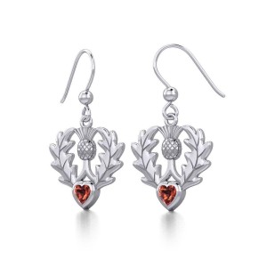 Thistle Earrings with Garnet Heart