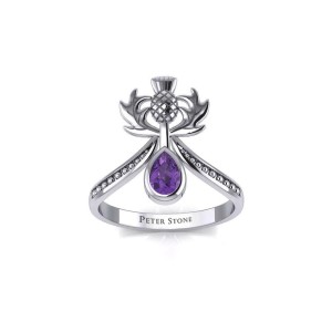 Thistle Ring with Teardrop Amethyst Gemstone