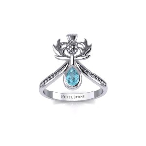 Thistle Ring with Teardrop Blue Topaz Gemstone