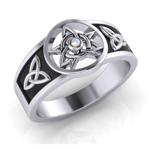 Celtic Trinity Pentacle Rainbow Moonstone Ring