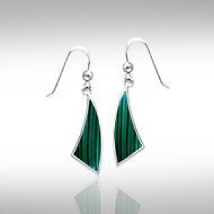 Trillion Flat Malachite Cabochon Earrings