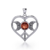 Triple Goddess Love Peace Pendant with Garnet