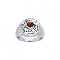 Wheel of the Year Silver Ring with Garnet