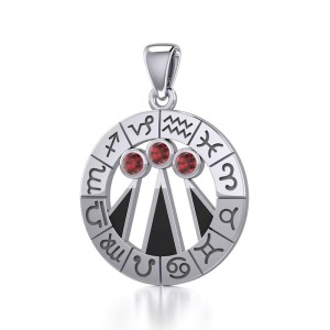 Zodiac Wheel with Awen and Garnet Pendant 