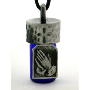 Praying Hands Pewter Bottle Necklace