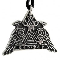 Valknut Raven Warrior Odin Huginn and Muninn Pewter Necklace